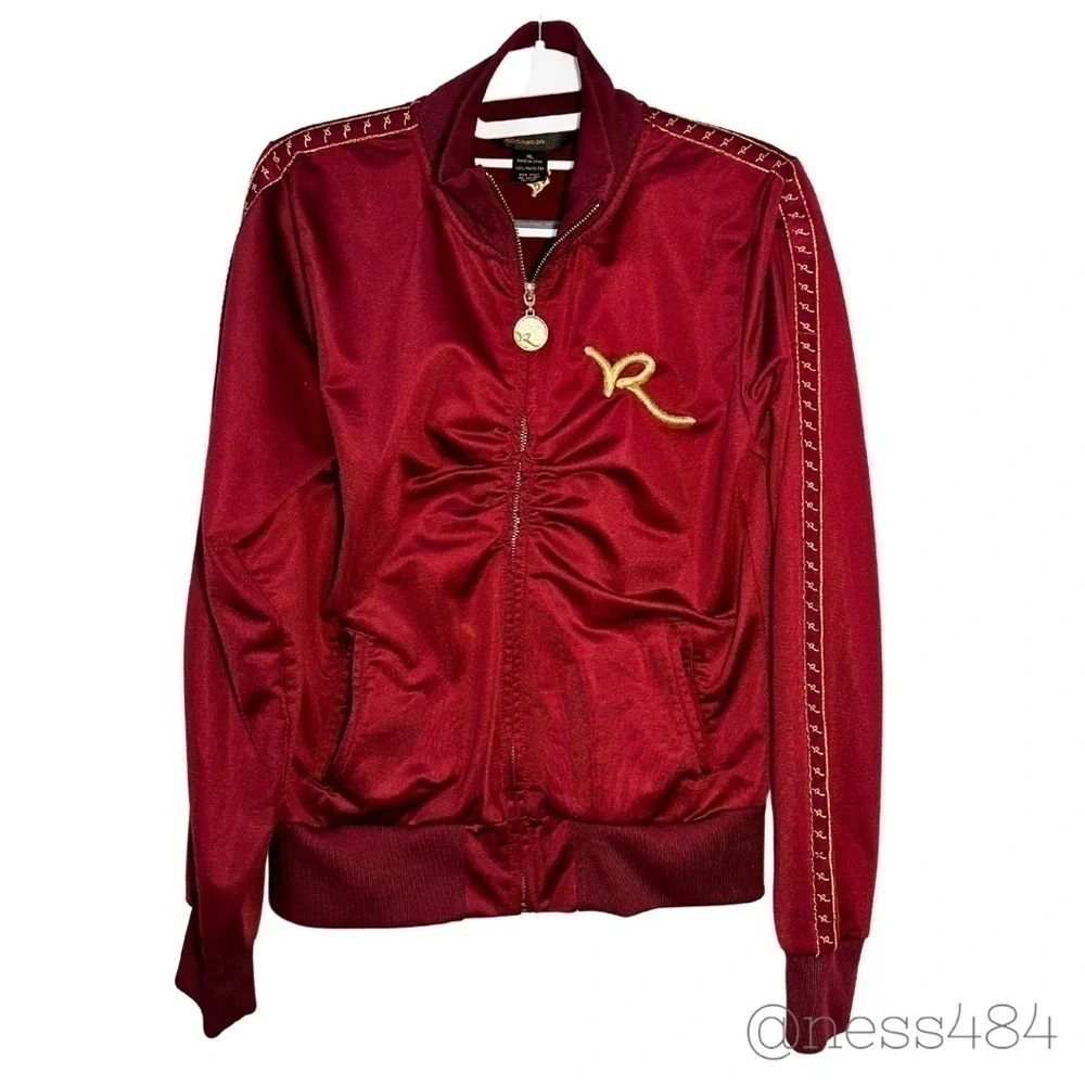 Rocawear Women Track Jacket Burgundy Athletic Full Zip Embroidered‎ Logo Size XL